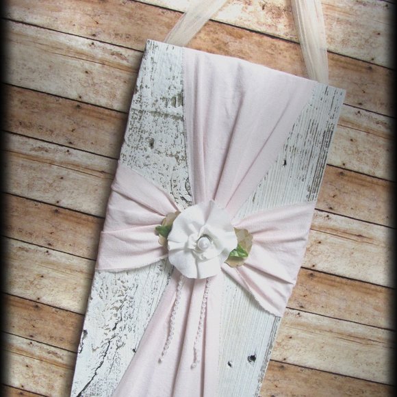 Cross Wooden Farmhouse Fabric pink shabby chic - Picture 5 of 5